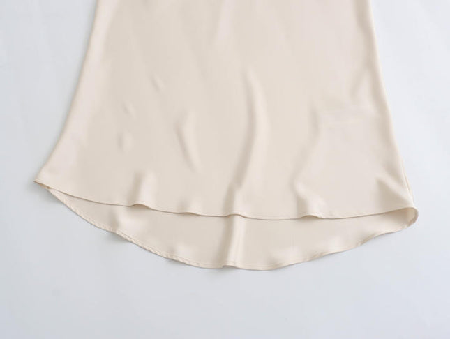 23 Colorway Solid Color Elastic Waist Silky Casual Fashion Satin Long Skirts for Women