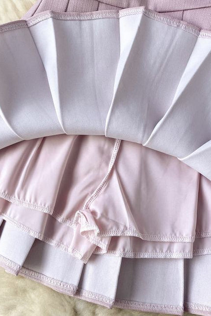 French Suit Vest High Waisted Pleated Two Piece Skirt Set