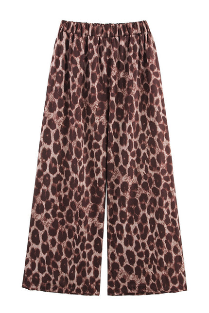 Turn Down Collar Long Sleeve Buttons up Blouse Elastic Waist Animal Print Pants Casual Women 2 Piece Set