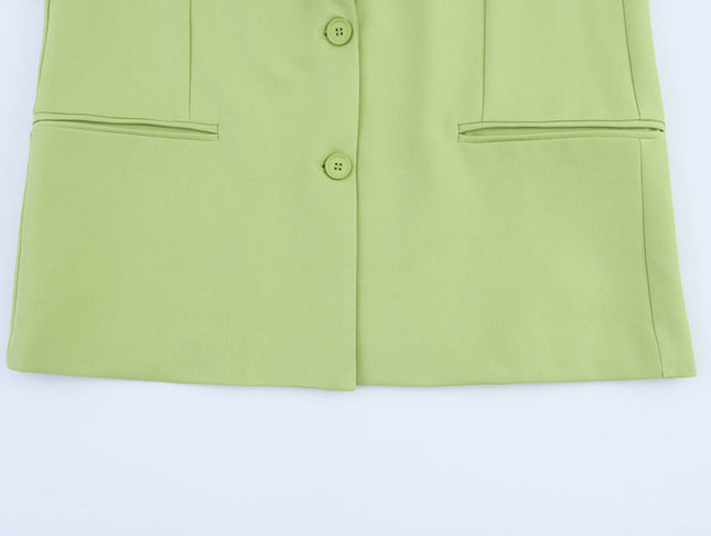 Single Breasted Green Color Notched Collar Long Sleeve Casual Fashion blazer Jacket for Women