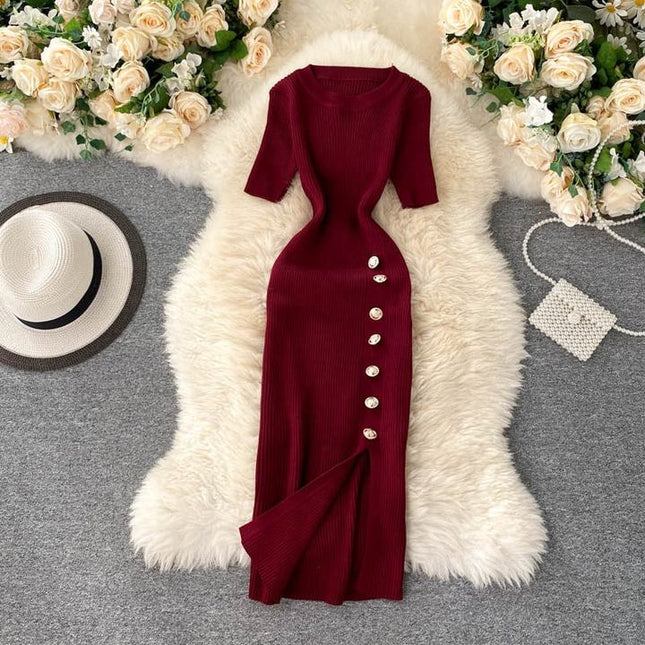 Summer New Arrives High Waist Tight Knit Dress Elegant Knit Sweater Dress