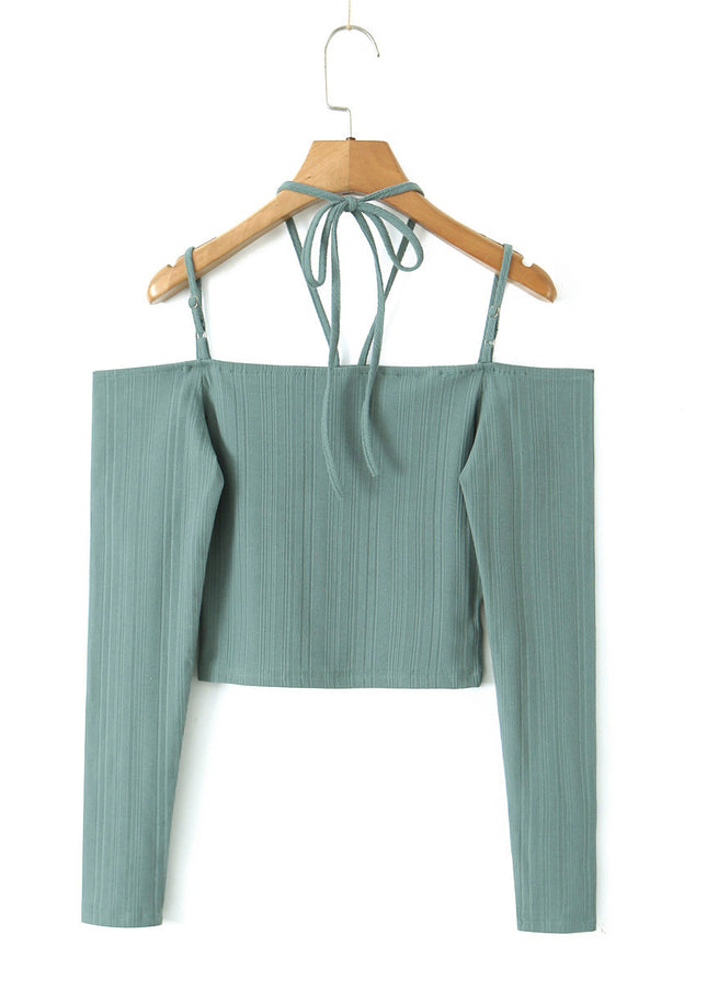 2 Colorway Solid Color Slash Neck Long Sleeve Solid Color Knitted Casual Fashion Women t Shirt
