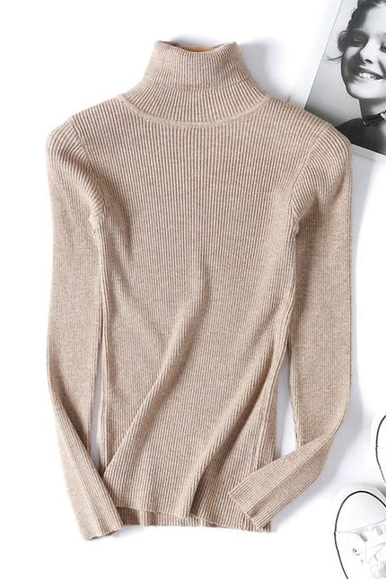 Fall Winter New Female Slim Fit Pullover Solid Color Knitted Shirt Women Sweaters Turtleneck
