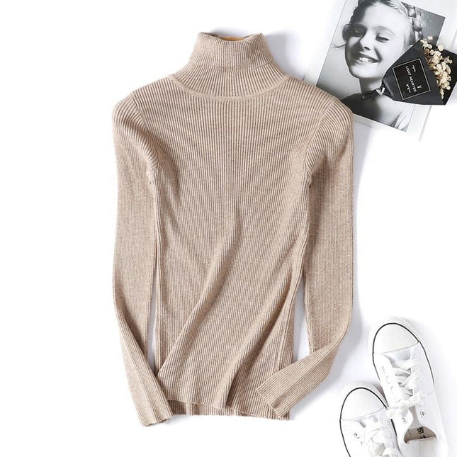 Fall Winter New Female Slim Fit Pullover Solid Color Knitted Shirt Women Sweaters Turtleneck