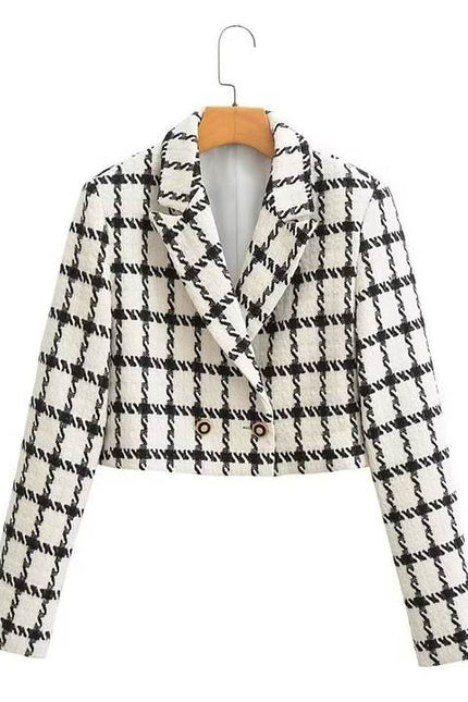 4 Colorway Solid Color Plaid Pattern Double Breasted Long Sleeve Casual Fashion blazer Jacket for Women