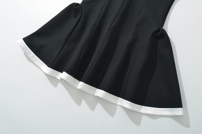 Slash Neck Black Color Zipper Fly Short Sleeve Casual Fashion Summer Mini Dress for Women