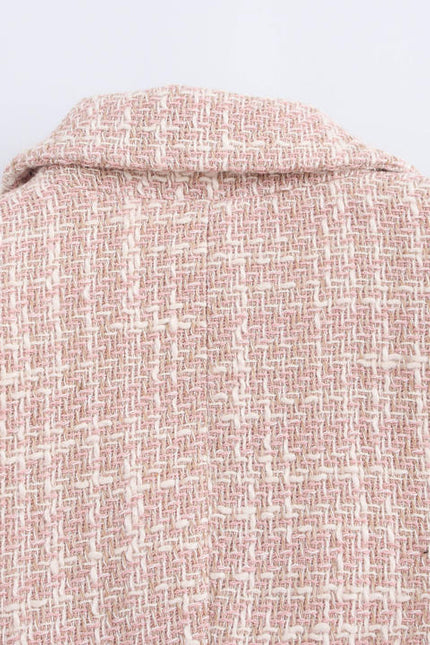 Notched Collar pink Color Double Breasted Long Sleeve Plaid Pattern Casual Fashion blazer for Women