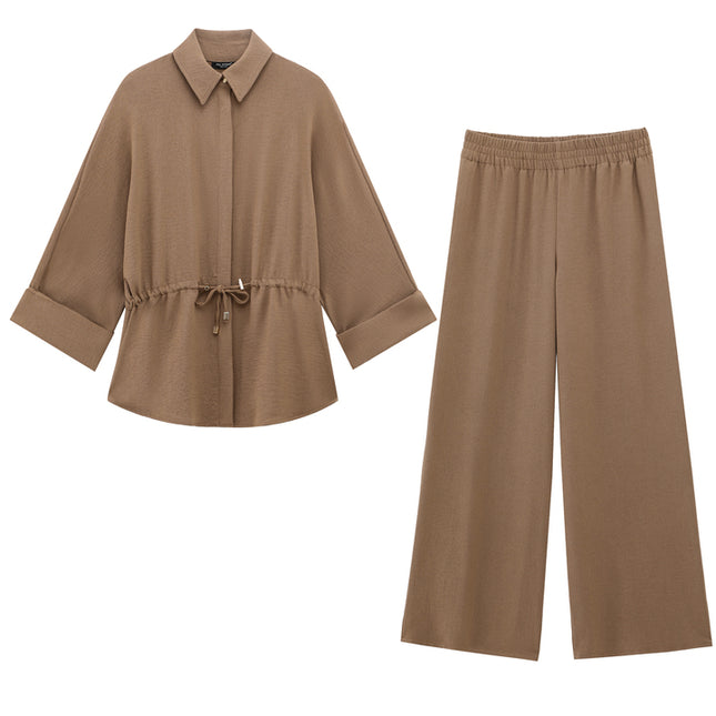 Turn Down Collar Khaki Color Long Sleeve Buttons up Casual Fashion Tops Blouse for Women
