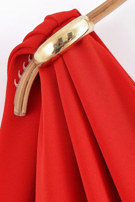 V Neck Red Color Short Sleeve Casual Fashion Summer Dress for Women