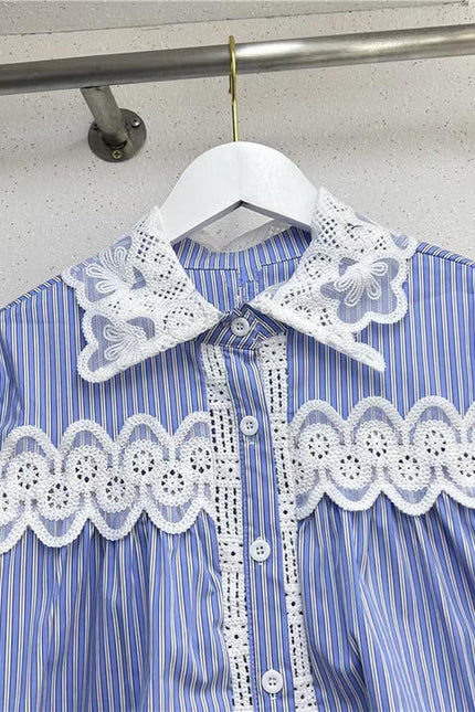 French New Fashion Lace Splicing Long Sleeve Shirt Women'S Tops