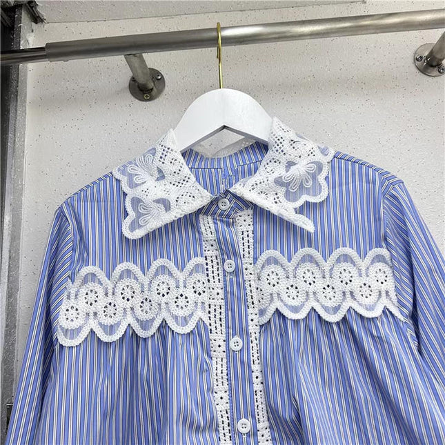 French New Fashion Lace Splicing Long Sleeve Shirt Women'S Tops