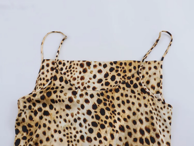Animal Print Multi Color Side Slit Sashes Spaghetti Strap Casual Fashion Tops Blouses for Women
