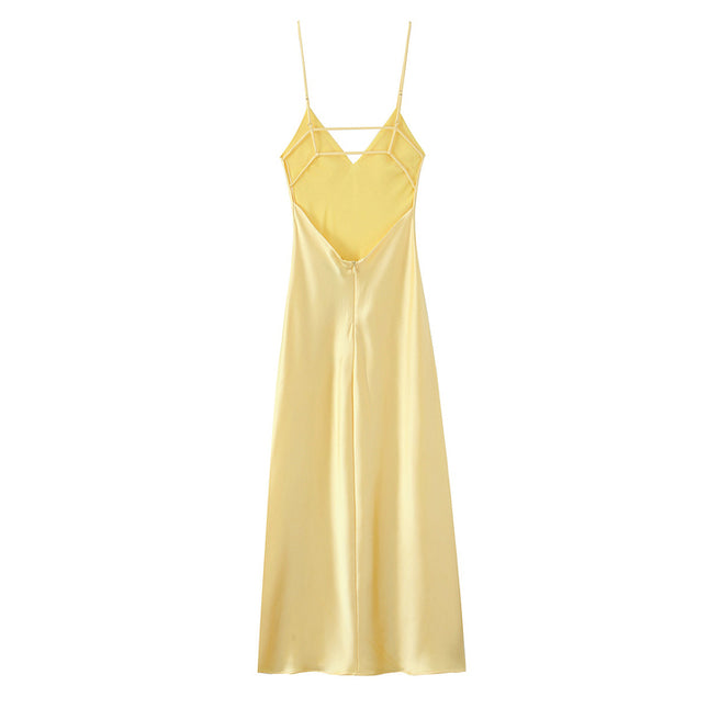 5 Colorway Solid Color Spaghetti Strap Hot Sale Back Hollow Out Casual Fashion Long slip Dress for Ladies