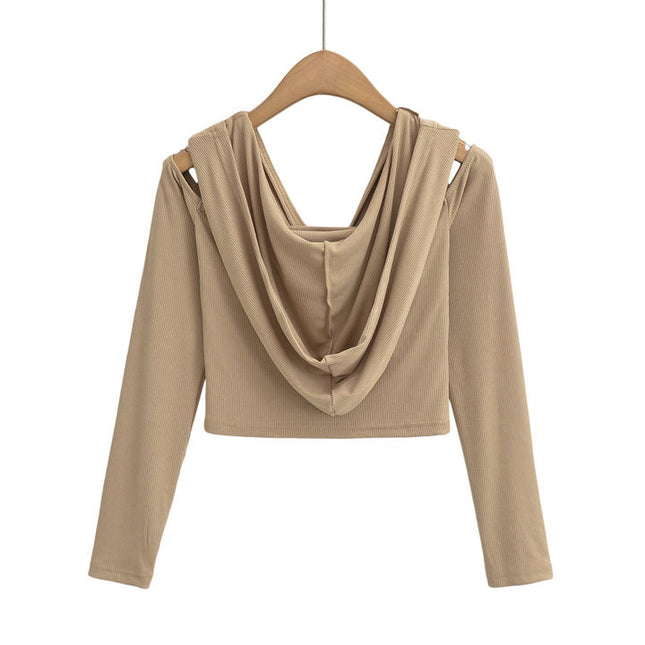4 Colorway Solid Color Long Sleeve Hollow Out Casual Fashion Women Knit Crop t Shirt