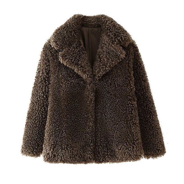 Brown Color Long Sleeve Notched Collar Hot Sale Casual Fashion Winter Jacket for Women