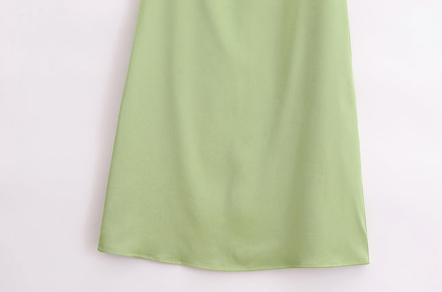Green Color Floral Embroidery Spaghetti Strap Hot Sale Casual Fashion Summer Long slip Dress for Women