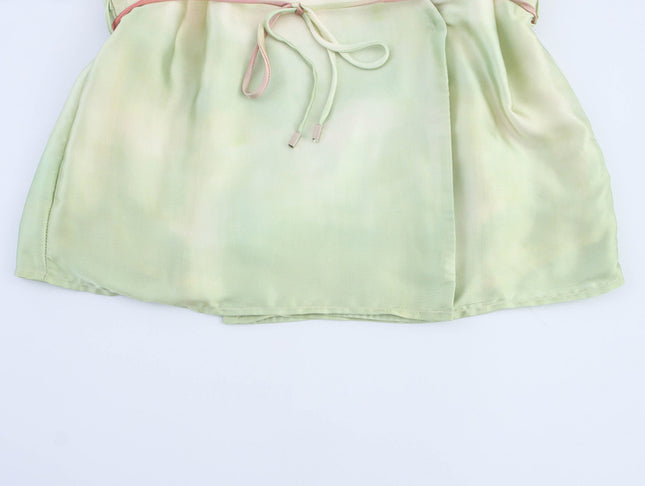 V Neck Green pink Color Sashes Hot Sale Casual Fashion Silky Tops Blouse for Women
