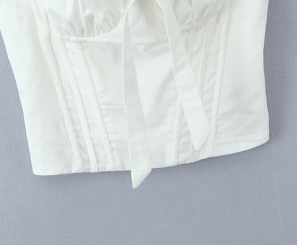 Shoulder Strap White Color Front Bow Tie Casual Fashion Women's Cotton Crop tank Tops
