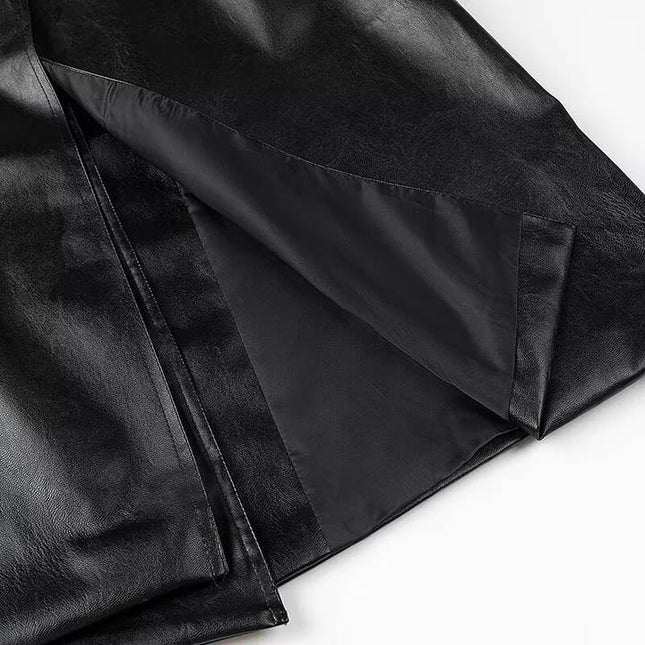 2 Colorway Long Sleeve Sashes Notched Collar Double Breasted Casual Fashion Leather Long Trench Coat for Women