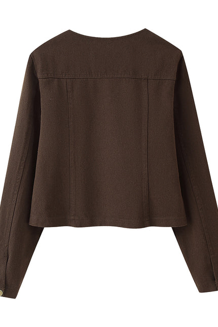 Crew Neck Single Breasted Long Sleeve Brown Color Hot Sale Casual Fashion Jeans Tops Blouse for Women