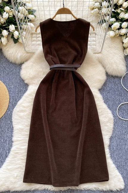 Autumn/winter Sleeveless Brown Casual Dress
