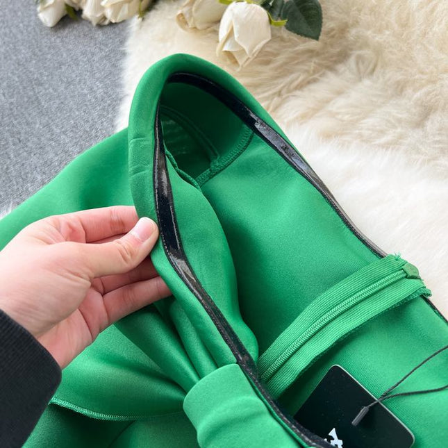 Green Dresses Women Bow Tie Sheath Party Waisted Party Dresses