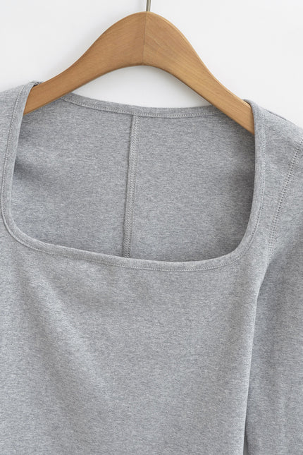 5 Colorway square Collar Long Sleeve Solid Color Knitted Casual Fashion Women t Shirt