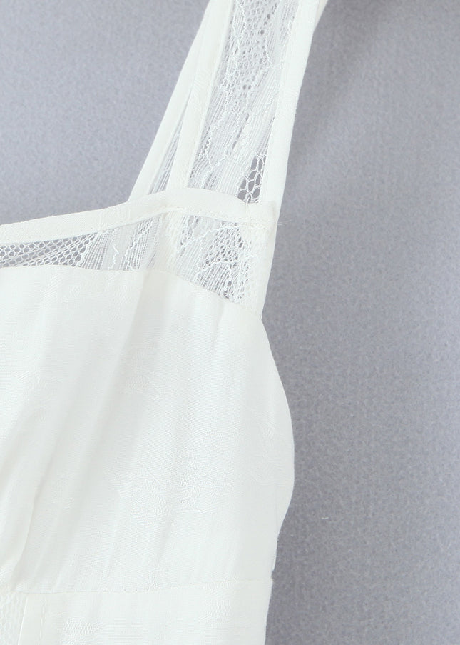 Shoulder Strap White Color Lace up Hot Sale Casual Fashion Summer Cotton Dress slip Dress for Women