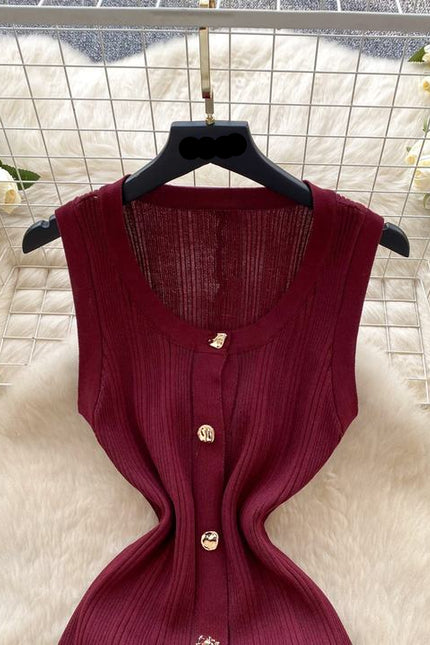 Small Fragrance of Advanced Sense Sleeveless Knit Hip Dress