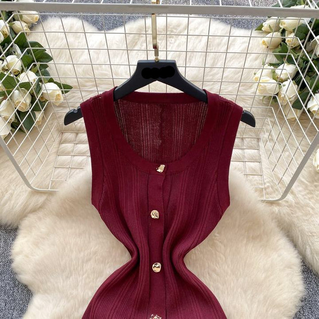 Small Fragrance of Advanced Sense Sleeveless Knit Hip Dress