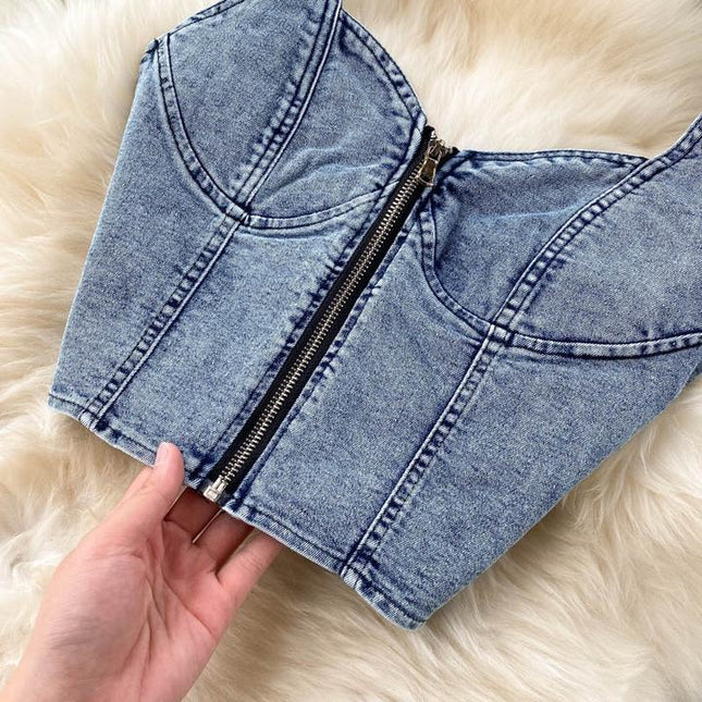 Summer Women'S Suit New Woman Sexy Short Halter Vest High Waist Denim Skirt Set