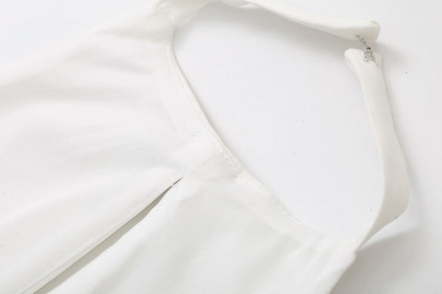 White Color Front Bow Tie With Beading Back Hollow Out Casual Fashion tank Top for Women