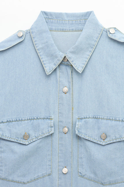 Turn Down Collar Long Sleeve Denim Blue Color Buttons up Casual Fashion Jeans Tops Blouse for Women