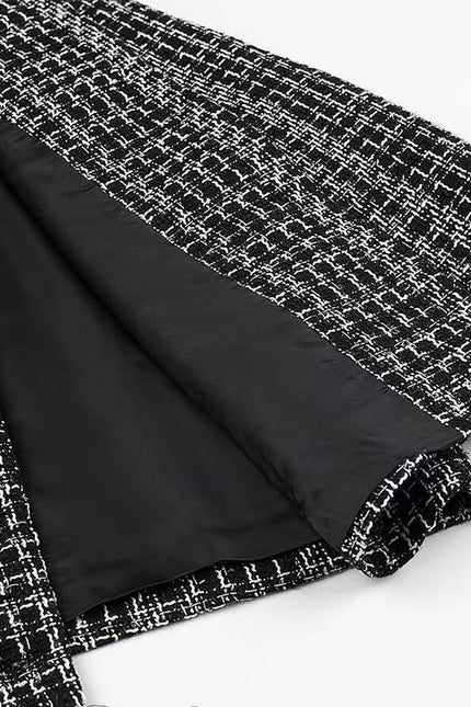 Crew Neck Single Breasted Black Color Long Sleeve Casual Fashion Tweed Jacket for Women