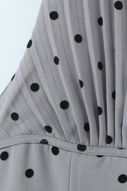 Back Hollow Out Gray Color Polka Dot Print Casual Fashion Summer Mini Halter Dress for Women