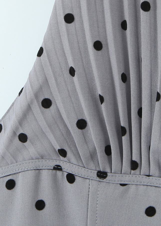Back Hollow Out Gray Color Polka Dot Print Casual Fashion Summer Mini Halter Dress for Women