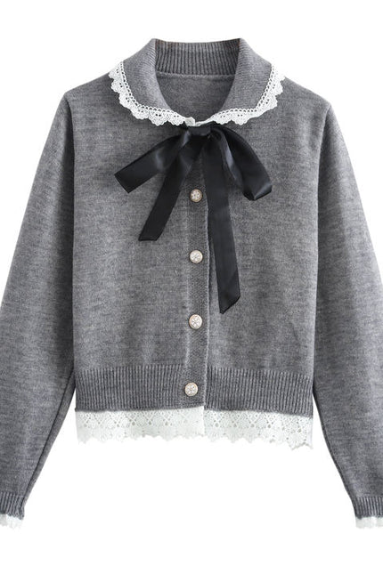 3 Colorway Peter Pan Collar Long Sleeve Cardigan Sweater Solid Color Mini Skirt Casual Fashion Women 2 Piece Set