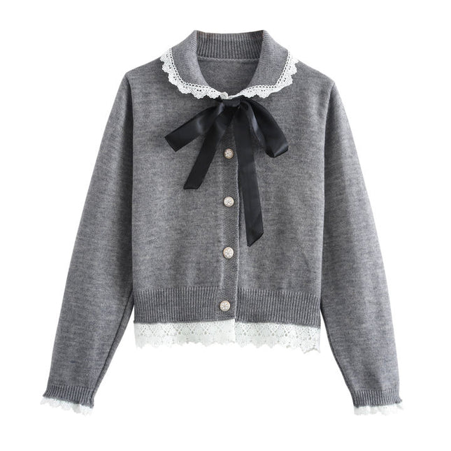 3 Colorway Peter Pan Collar Long Sleeve Cardigan Sweater Solid Color Mini Skirt Casual Fashion Women 2 Piece Set
