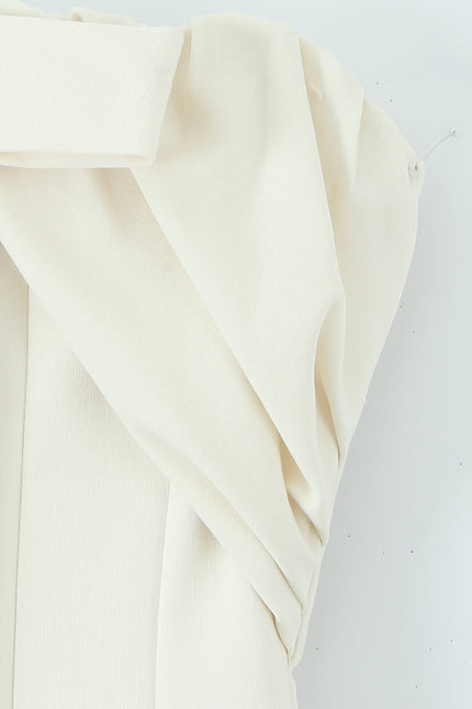 Strapless Front Bow Tie Beige Color Casual Fashion Summer Mini Dress for Women
