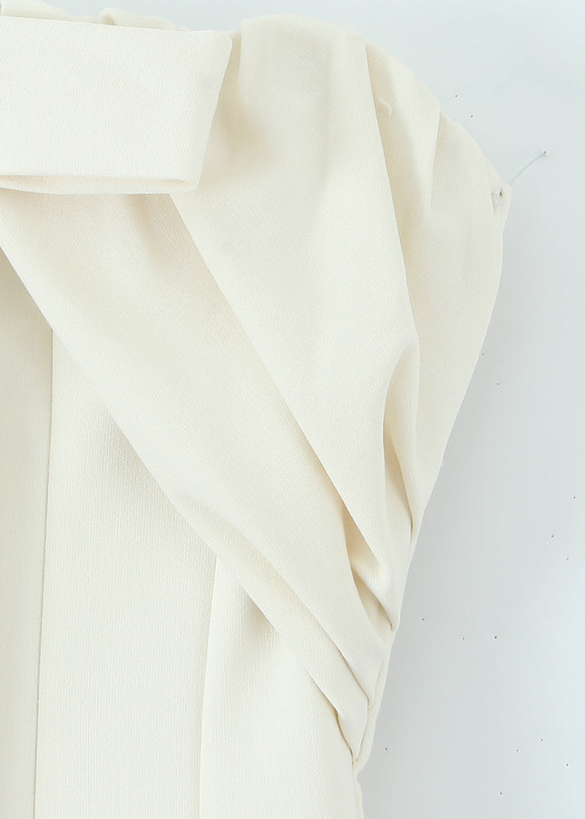 Strapless Front Bow Tie Beige Color Casual Fashion Summer Mini Dress for Women