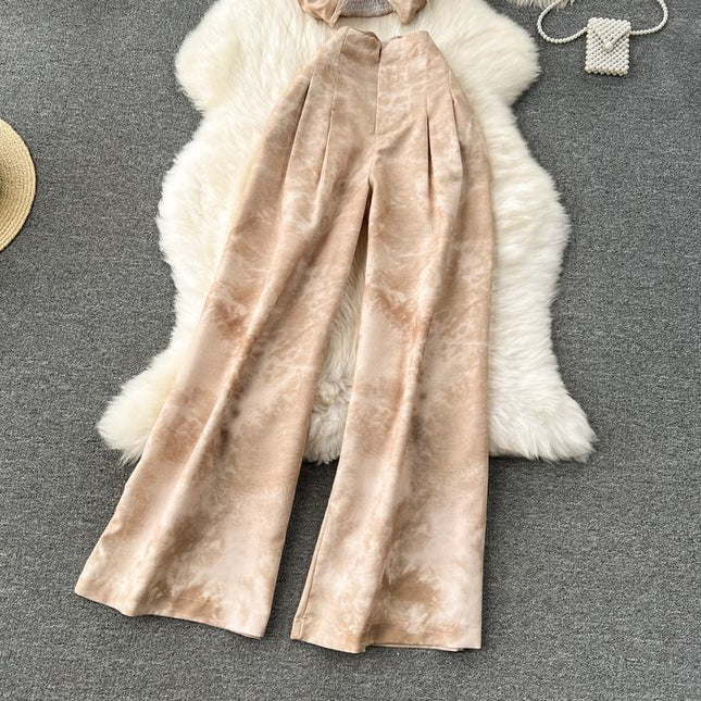 New Chinese style set for women sleeveless hanging neck top+high waisted casual wide leg pants two-piece set