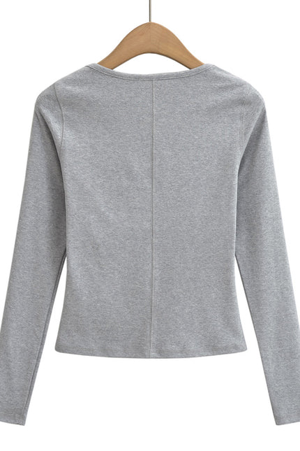 5 Colorway square Collar Long Sleeve Solid Color Knitted Casual Fashion Women t Shirt