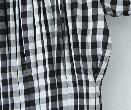 Crew Neck Short Sleeve Black White Color Plaid Print Hot Sale Casual Fashion Mini Dress for Women