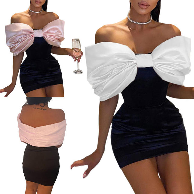 Women Sweet Satin Elegant Backless Front Bow Bodycon Evening Dress Sleeveless Pure Color Casual Dresses