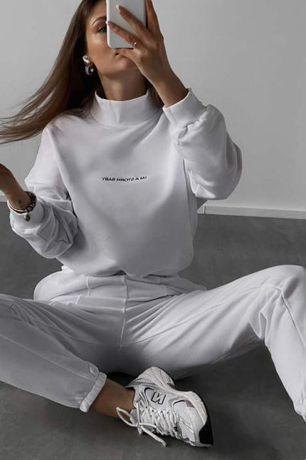 PASUXI Hot Sale Spring Female Clothing Fashion Turtleneck Letter Print Pullover Hoodies and Trousers Sports Sets