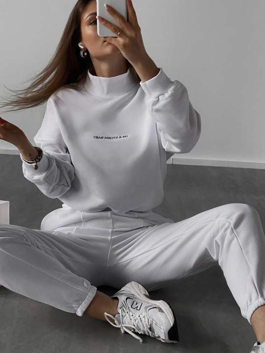 PASUXI Hot Sale Spring Female Clothing Fashion Turtleneck Letter Print Pullover Hoodies and Trousers Sports Sets