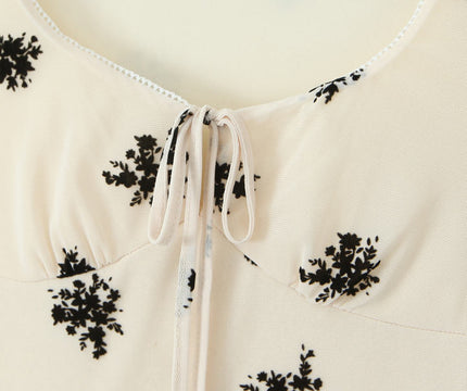 Square Collar Floral Print Beige Color Short Sleeve Casual Fashion Mini Summer Dress for Ladies