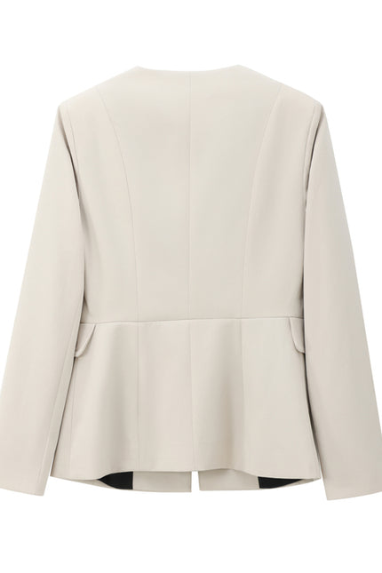 Crew Neck Long Sleeve Beige Color Single Breasted Casual Fashion Jacket for Women