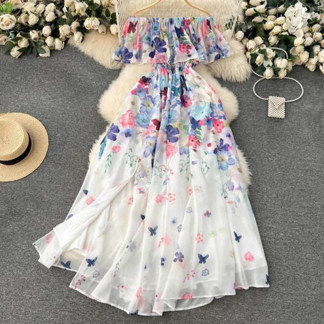 New Ruffled Floral Resort Dress With Waist Cinching Ruffled Dress