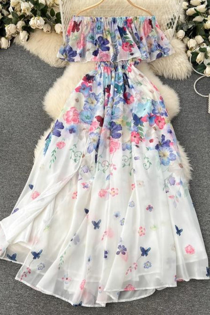 New Ruffled Floral Resort Dress With Waist Cinching Ruffled Dress